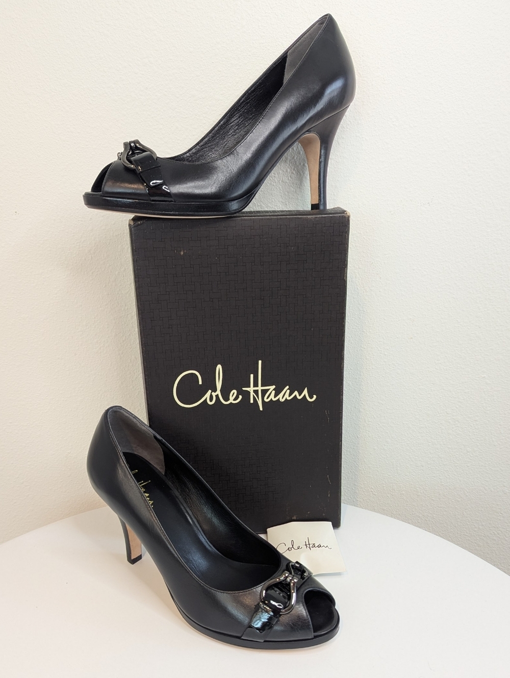Cole Haan Carma Air Black Peep Toe Pumps Sz 8B w/Box Nike Air